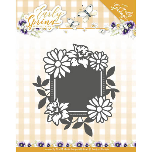 Precious Marieke Early Spring Cutting Die - Spring Flowers Square Label PM10113