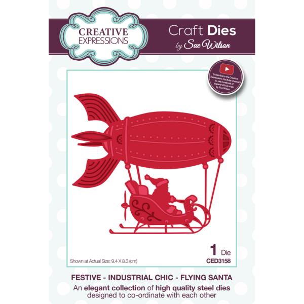 Sue Wilson Dies - Festive Industrial Chic Collection Flying Santa - CED3158