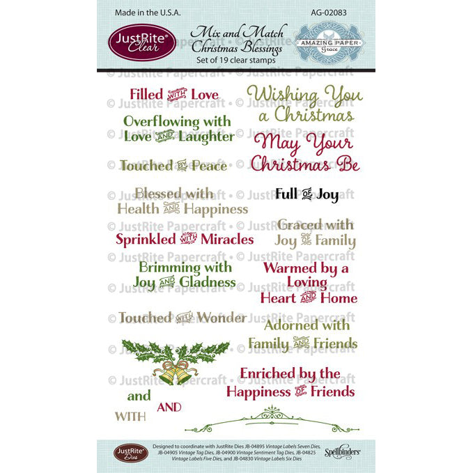 JustRite Stamps - Mix and Match Christmas Blessings Clear Stamps