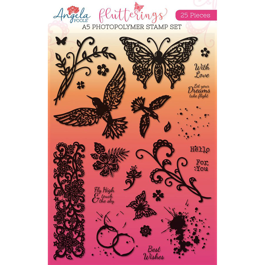 Angela Poole A5 Photopolymer Stamp Set - Flutterings A5