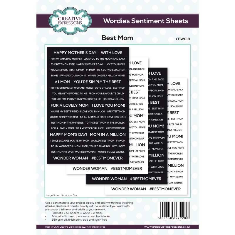 Creative Expressions - Wordies Sentiment Sheets - Best Mom (4 Pk)