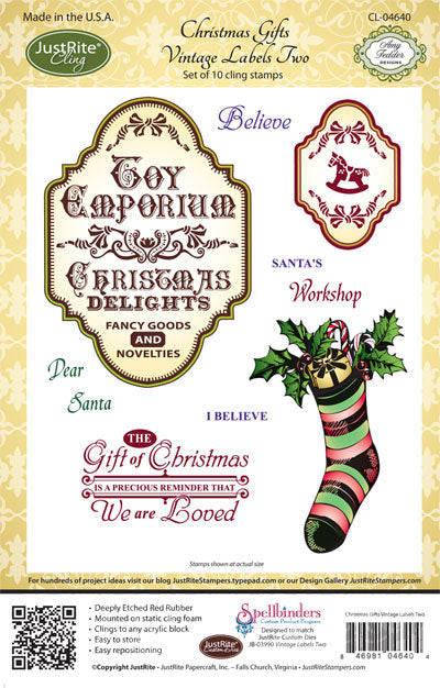 JustRite Cling Stamps - Christmas Gifts Vintage Labels Two (CL-04640)